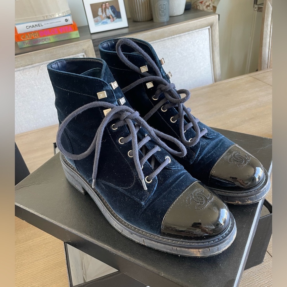 Chanel lace up combat boots